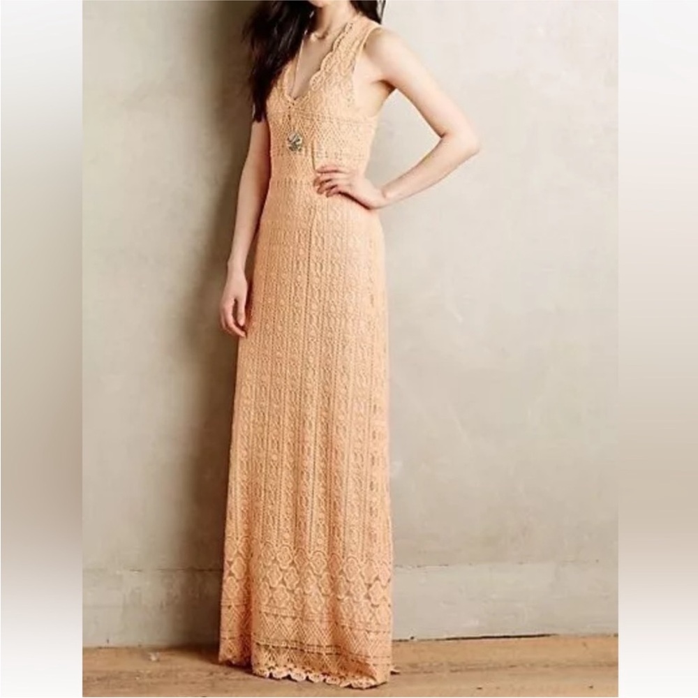 Anthropologie Korovilas Calantha V-Neck Lace Sleeveless Maxi Dress 100% Cotton
